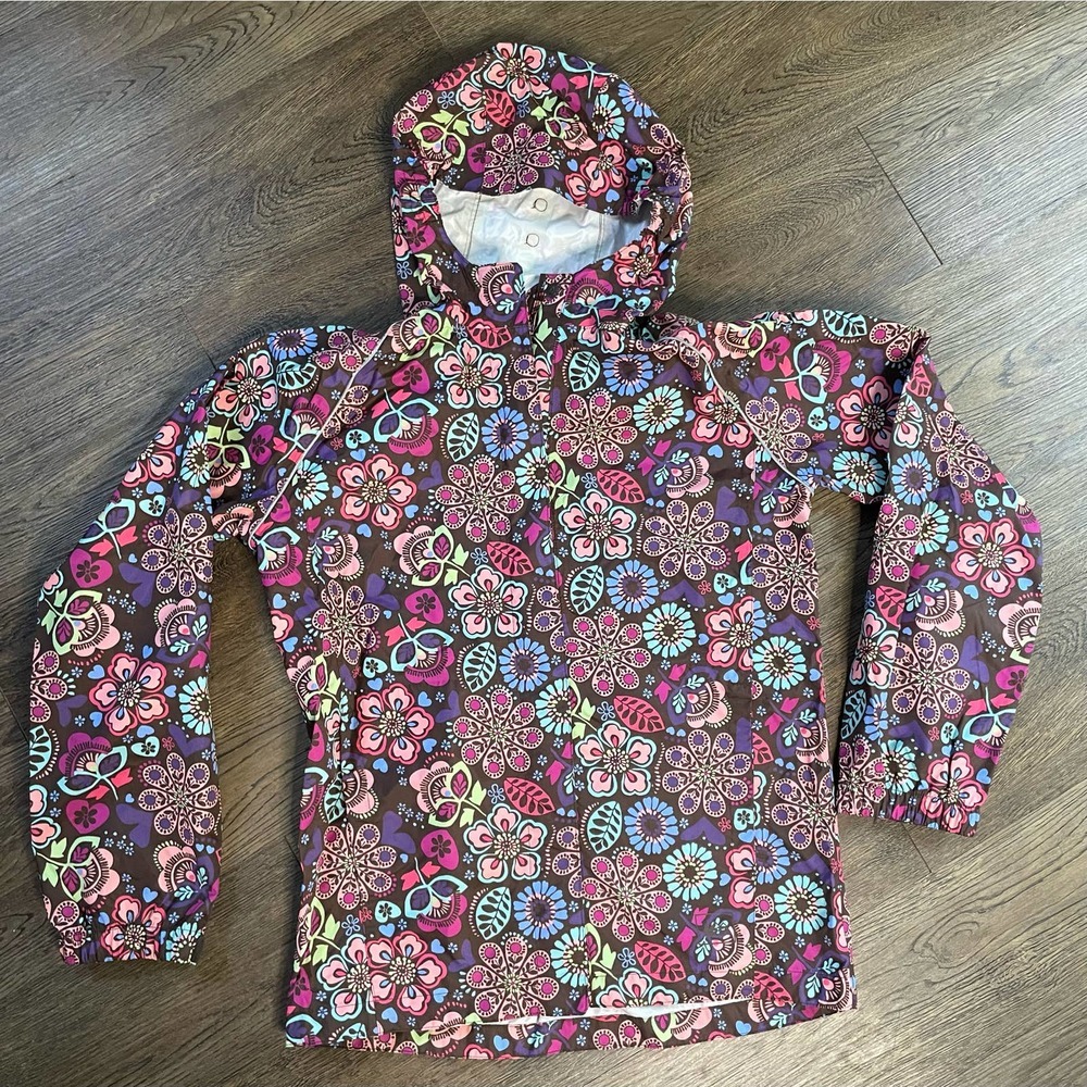Girls REI Floral Raincoat Jacket L 14 16 EUC